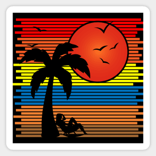 Retro Vintage Sunset with Palm Tree Beachside Silhouette Sticker